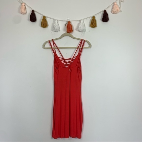 Bebe Bodycon Ribbed Knit Coral Pink Mini Dress Size Small - Picture 13 of 13